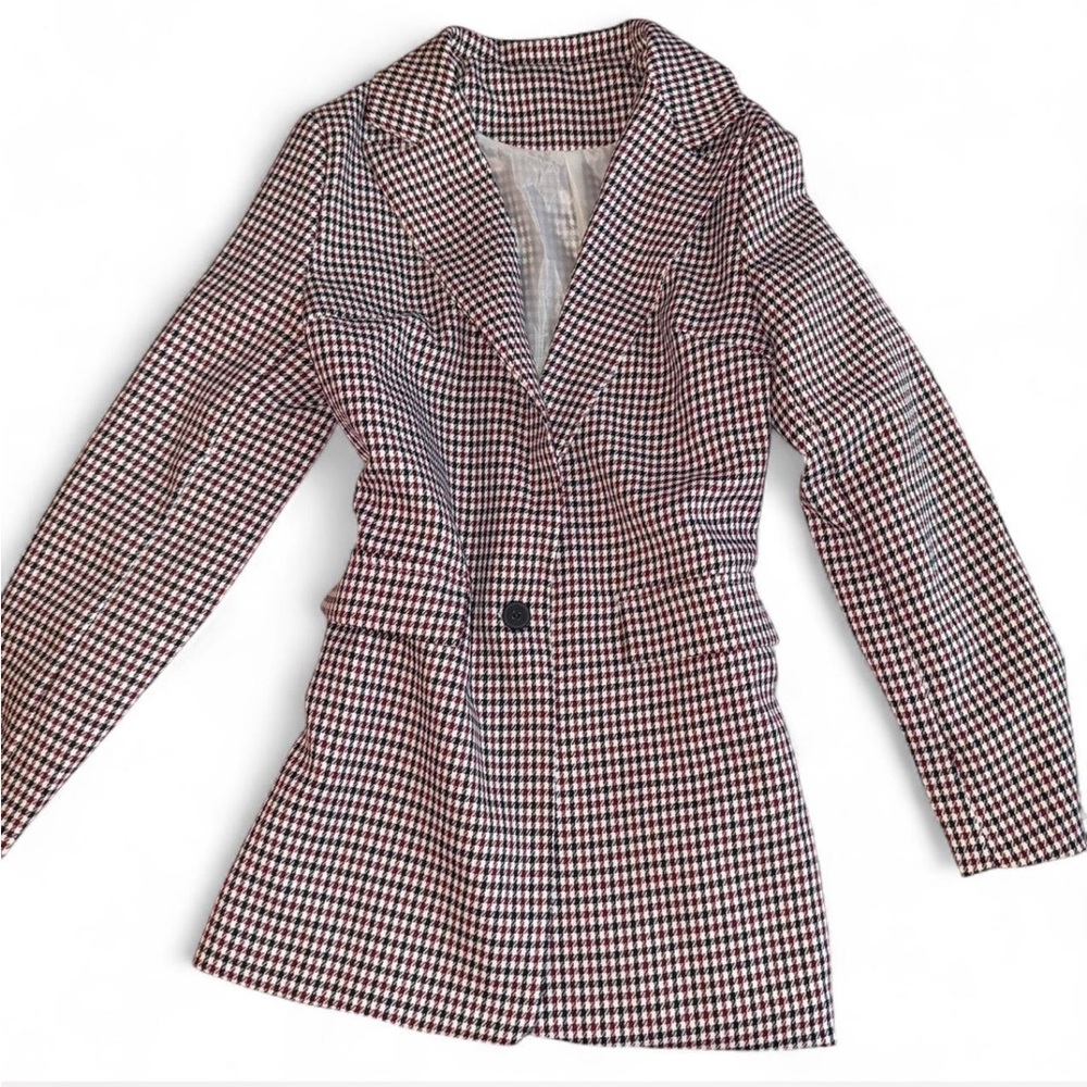 Women's Black/White/Red Houndstooth Blazer